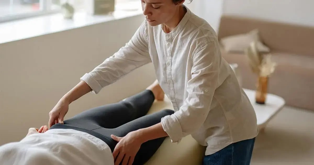 Close-up of a physiotherapy session for a cancer patient.